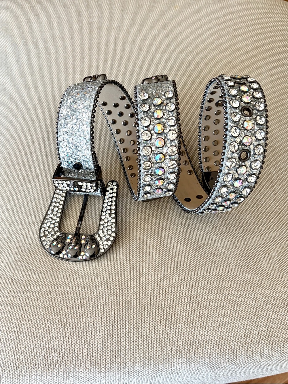 Crystal-Embellished Gothic Punk Bling Skull Belt Women’s Belt Glitter Large